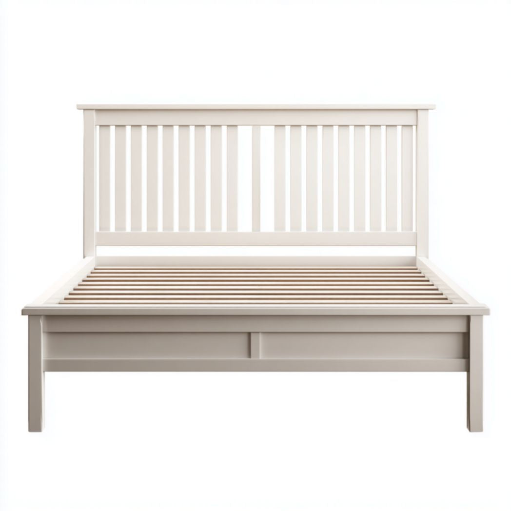 Cadre de lit double blanc bois massif lattes verticales