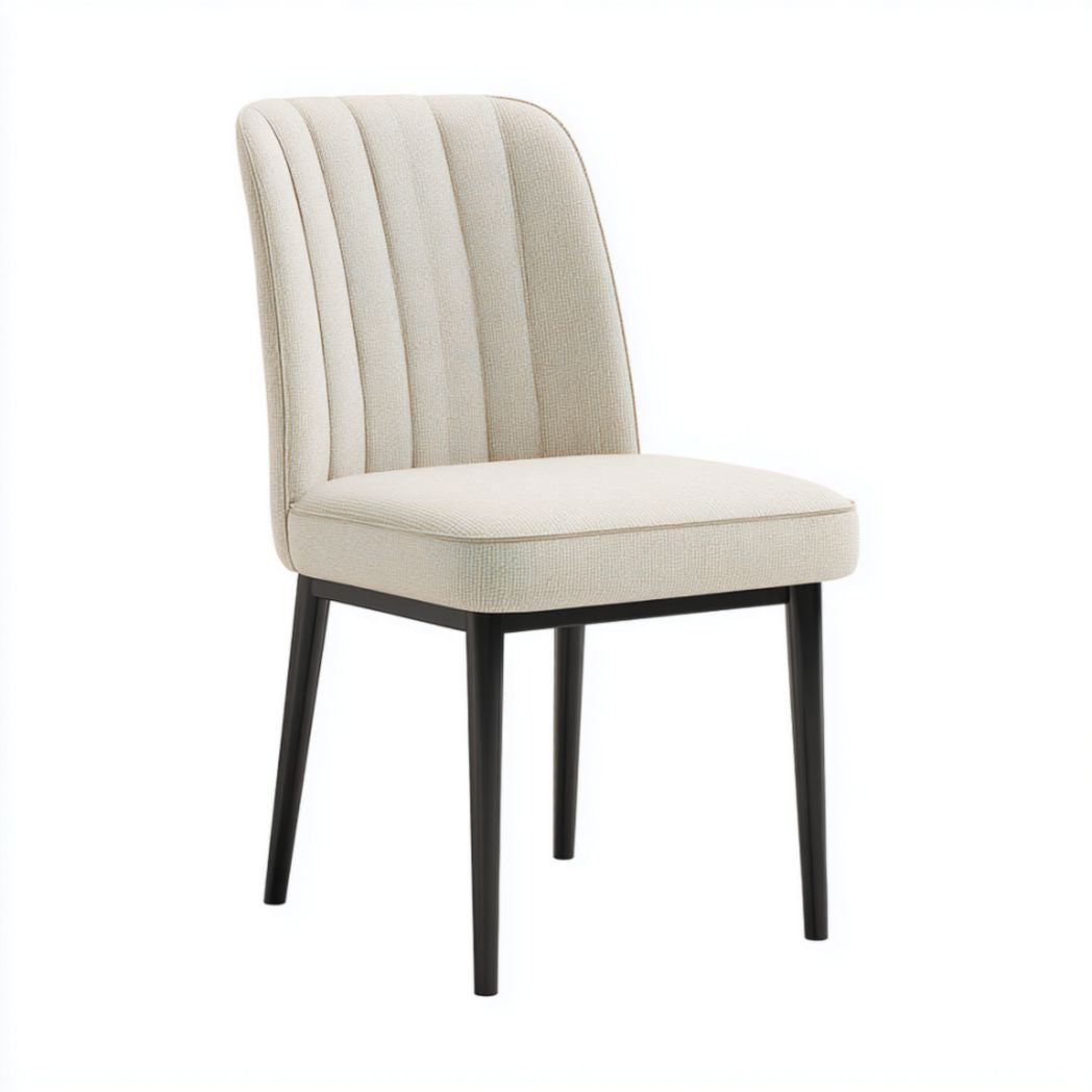 Chaise de salle à manger en tissu beige avec pieds en métal noir