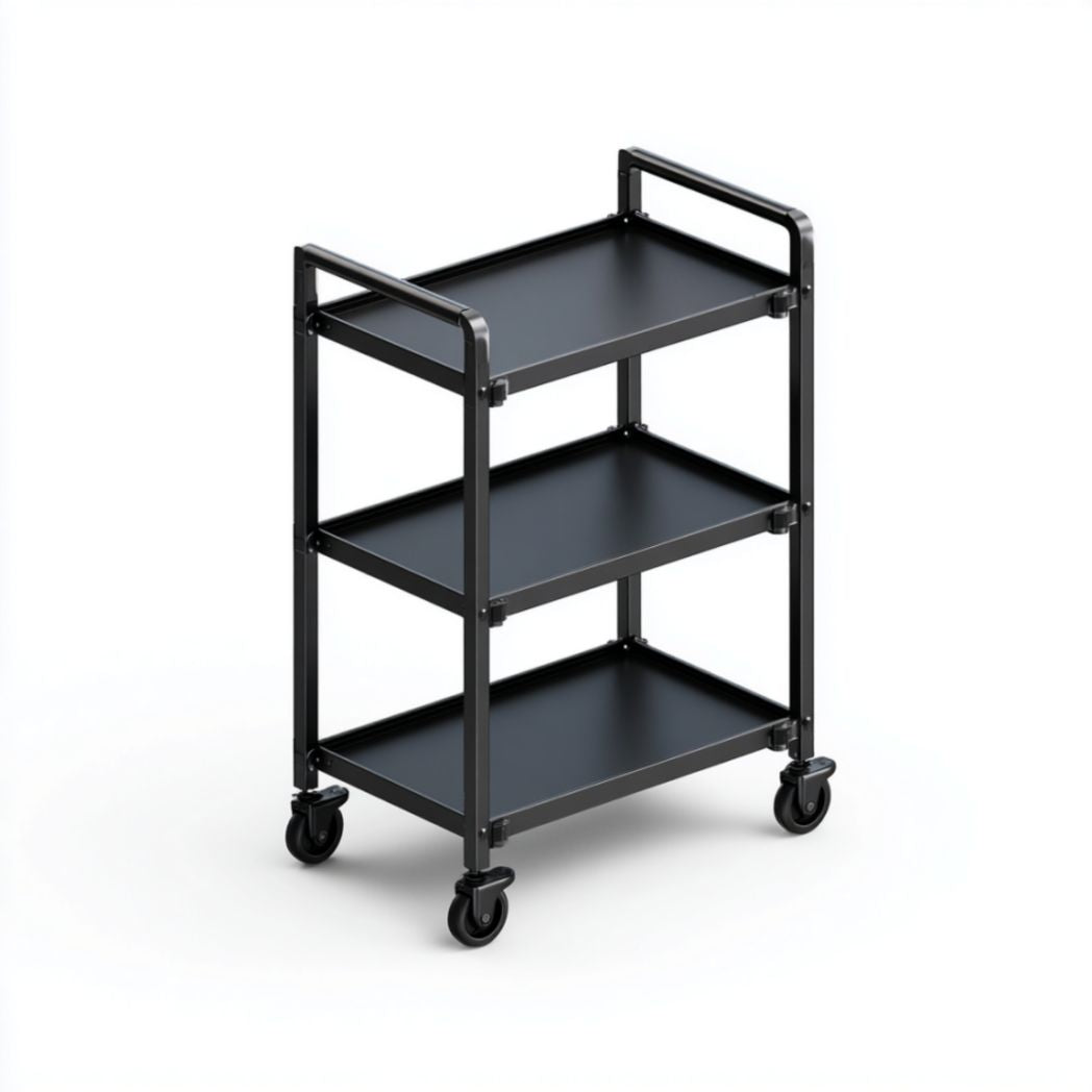 Chariot de rangement à 3 niveaux sur roulettes en acier avec plateaux pleins