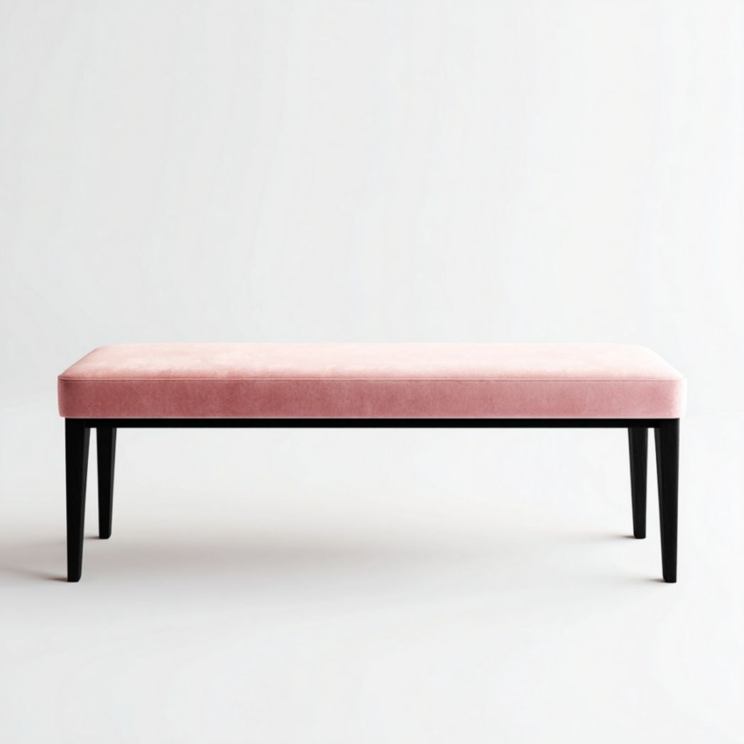 Banc rembourré en tissu polyester rose avec pieds en métal