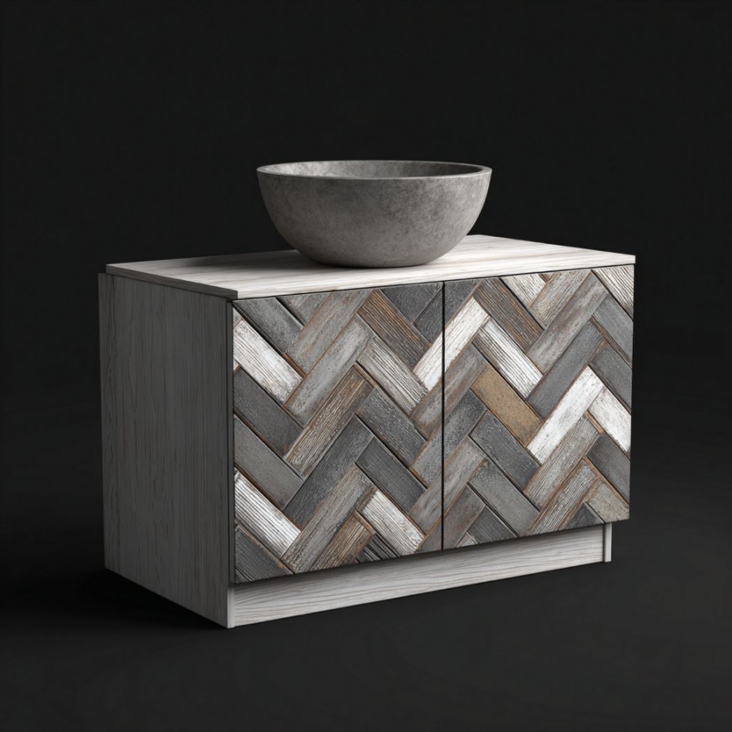 Meuble de salle de bain suspendu simple vasque en bois massif avec vasque à poser en pierre naturelle